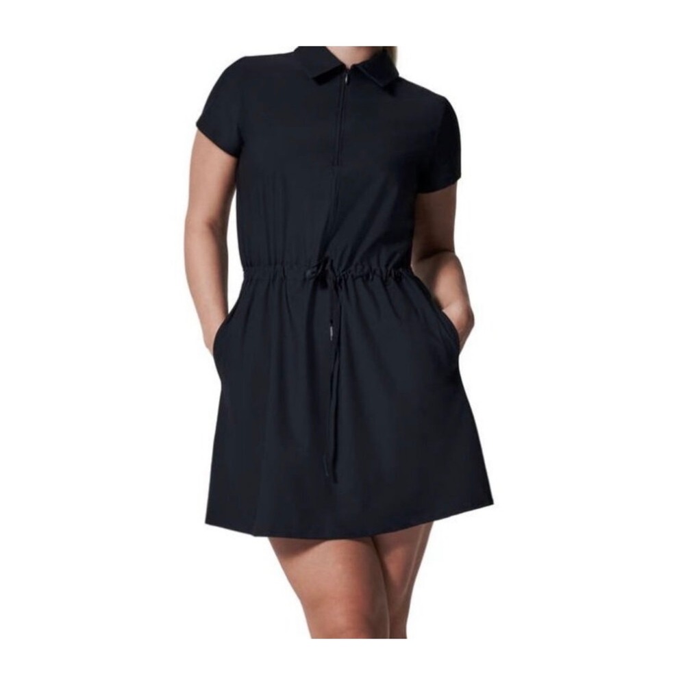 Spanx Sunshine Collared Drawstring Waist Dress Black 2X/2XT Plus Tall Pocket
